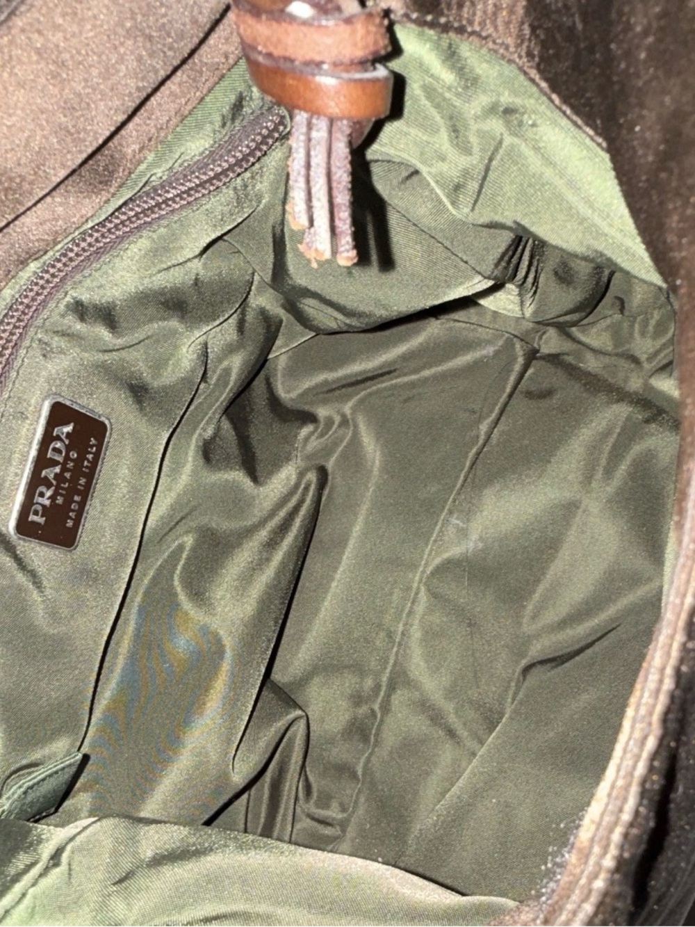 Authentic Prada Brown Satin Shoulder Bag with Braided Leather Straps - Picture 5 of 8